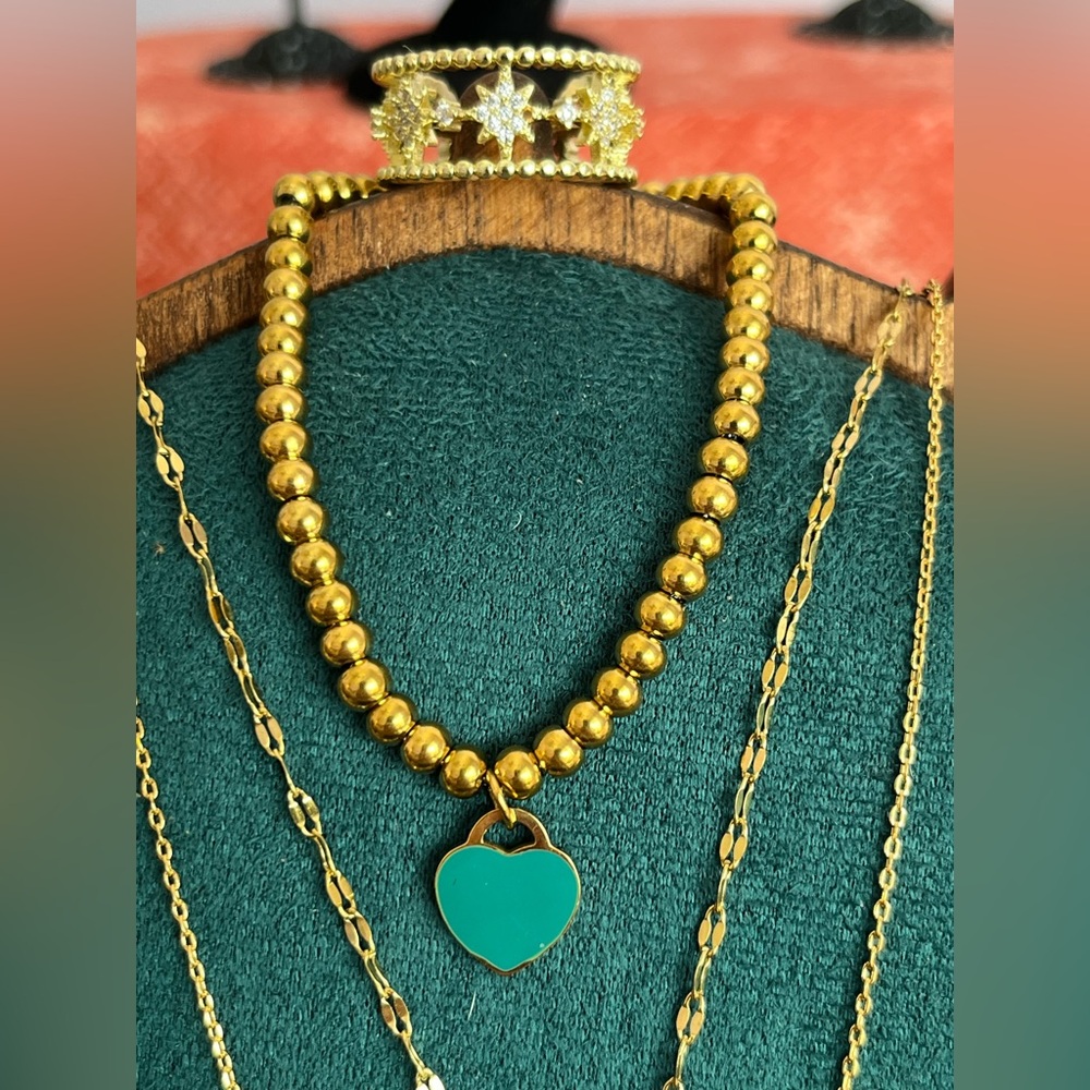 18k GF Gold Layer Necklace Set w/ Pear & Moon Pendants; Star Ring; HeartBracelet - Picture 10 of 10